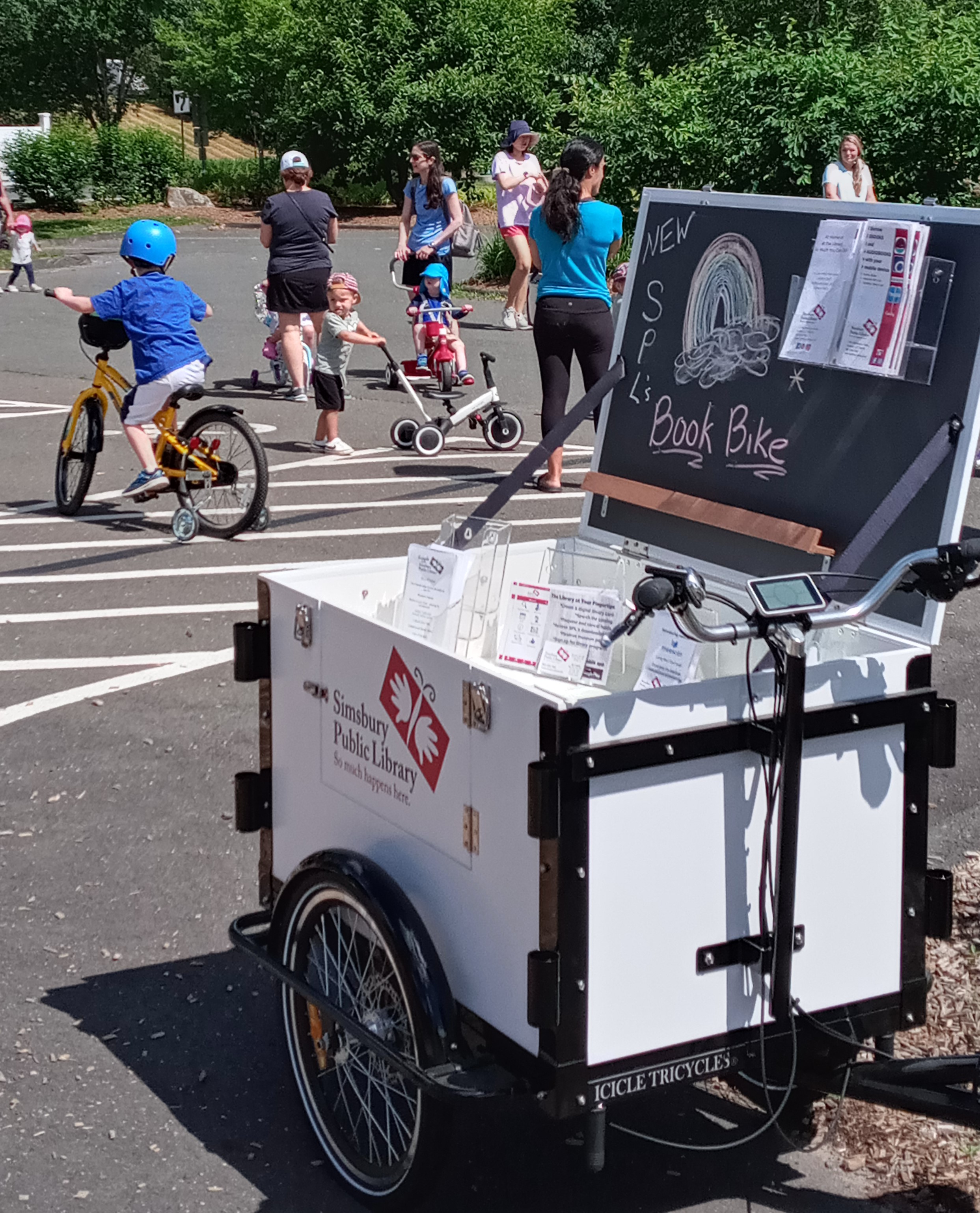 Simsbury Public Library Book Bike out in Town