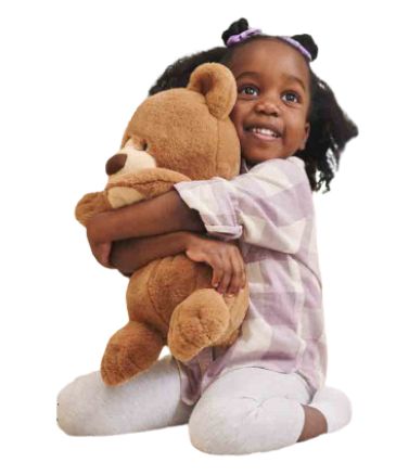 girl with stuffed animal little leaps