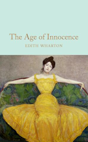 Age of Innocence  book cover, a painting featuring a woman in a yellow dress