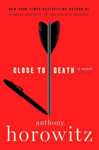the book cover for Close to death, an arrow is stuck in a red background but its shadow is in the shape of a pen