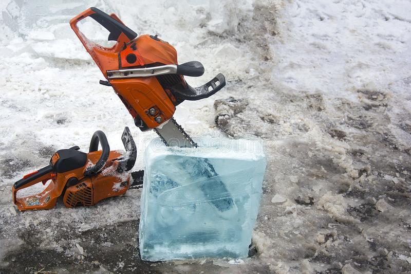 Chainsaw in ice