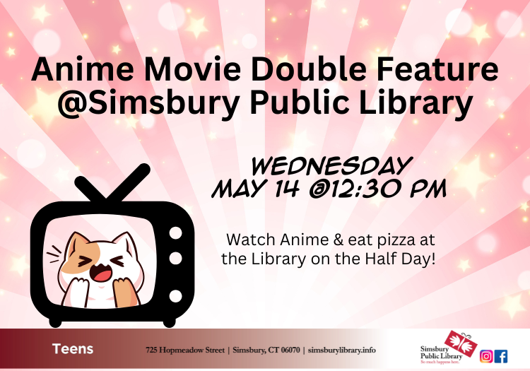 Anime movie event. Chibi cat on a tv screen