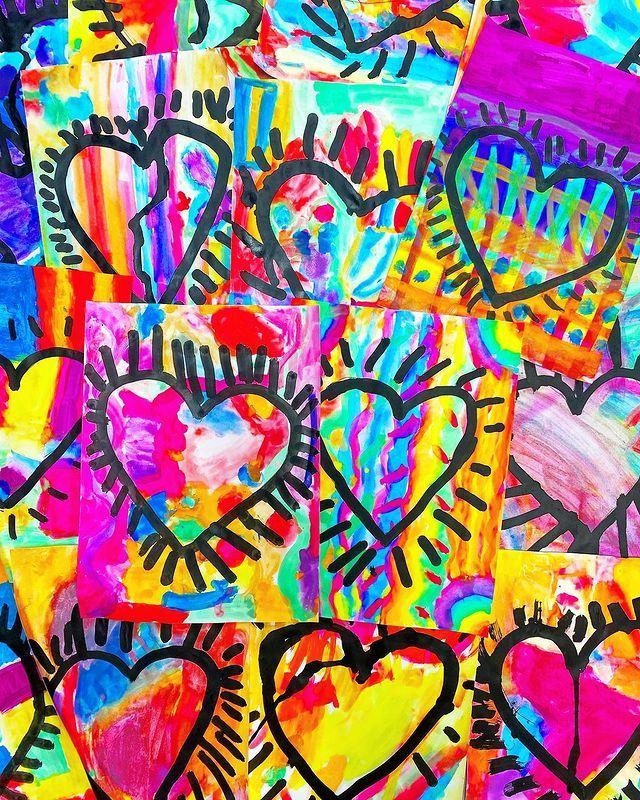 bright colors painting with hearts