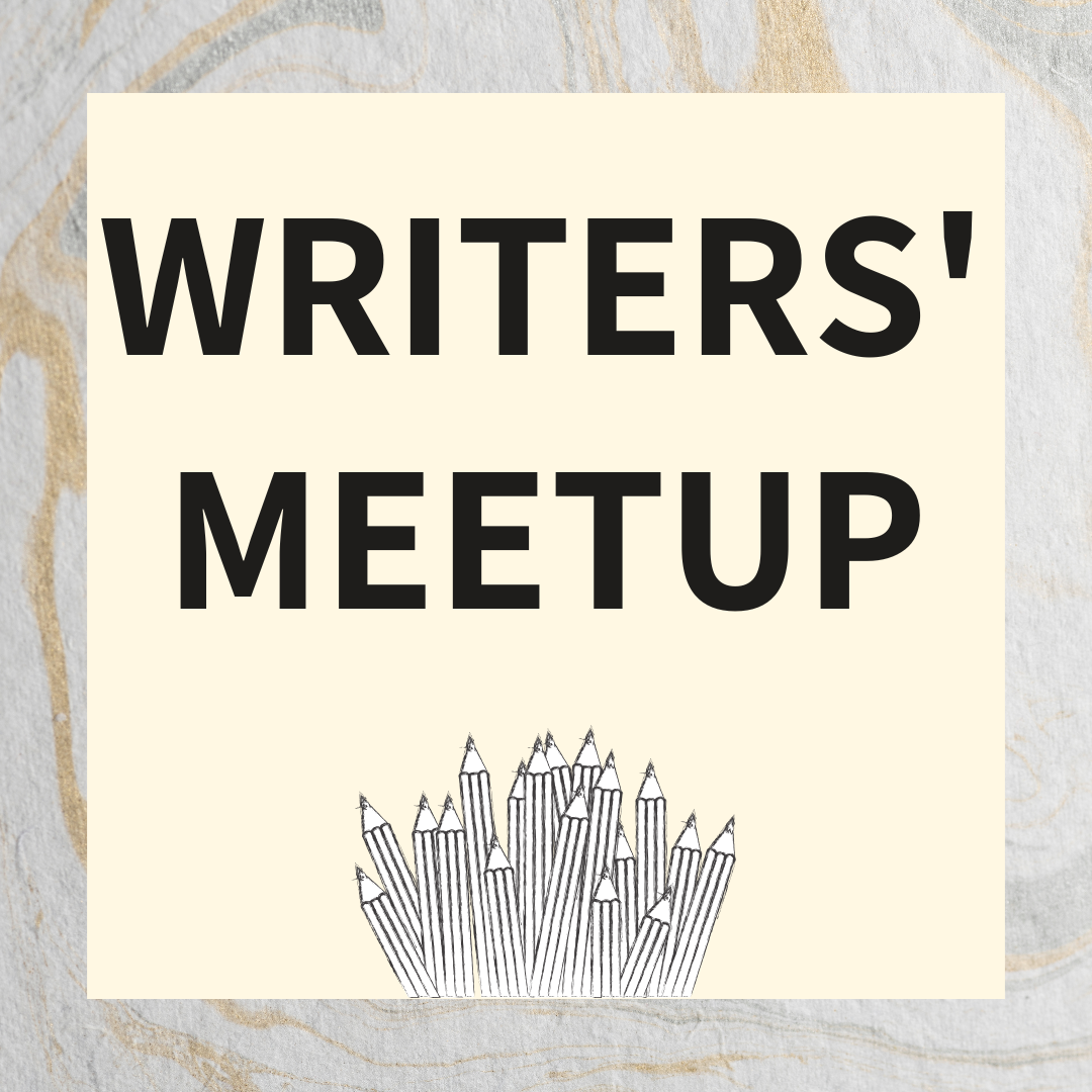 Text reading Writers' Meetup and an illustration of pencils 